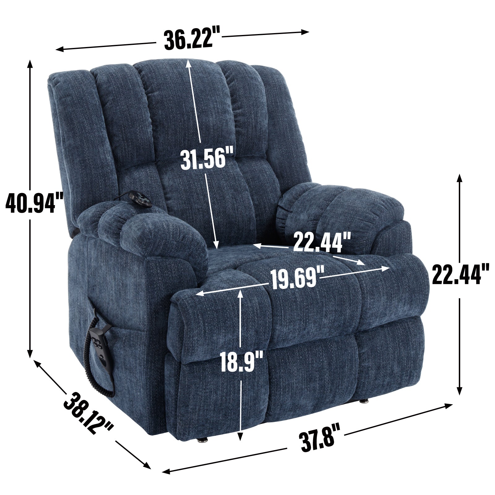 Dual Motor Heat Massage Infinite Position Up to 350 LBS Electric Power Lift Recliners with Power-Remote, Medium-firm and Heavy Duty, Blue - Grand Goldman Shop