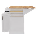 K&K 54inch Large Kitchen Island with Rubber Wood Drop Leaf, Embossed Texture Rolling Kitchen Cart on 4 Wheels with 4 Doors and 3 Drawers, Kitchen Island with Storage for Kitchen, Dining Room,White - Grand Goldman Shop