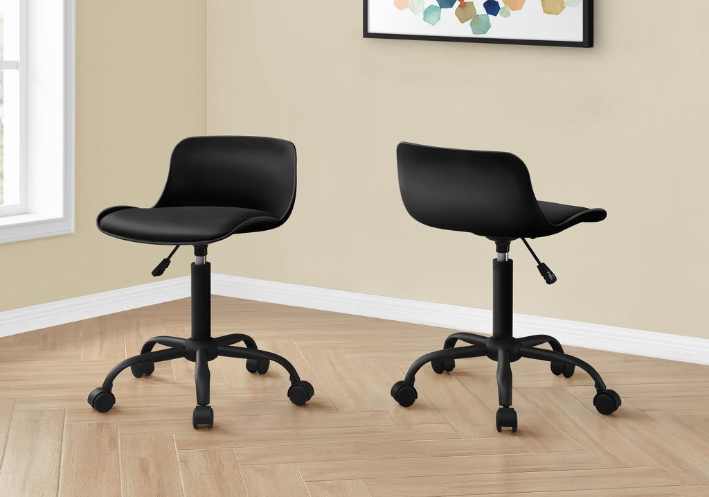 Office Chair, Adjustable Height, Swivel, Ergonomic, Computer Desk, Work, Juvenile, Black Leather Look, White Metal, Contempor
