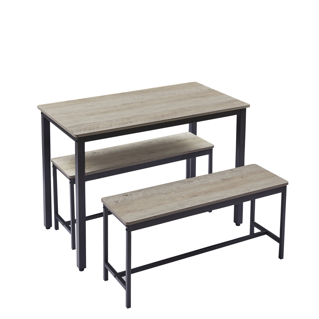 Dining Table Set, Bar Table with 2 Dining Benches, Kitchen Table Counter with Chairs, Industrial for Kitchen Breakfast Table, Living Room, Party Room, Grey and Black,43.3″L x 23.6″W x 29.9″H - Grand Goldman Shop