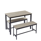 Dining Table Set, Bar Table with 2 Dining Benches, Kitchen Table Counter with Chairs, Industrial for Kitchen Breakfast Table, Living Room, Party Room, Grey and Black,43.3″L x 23.6″W x 29.9″H - Grand Goldman Shop