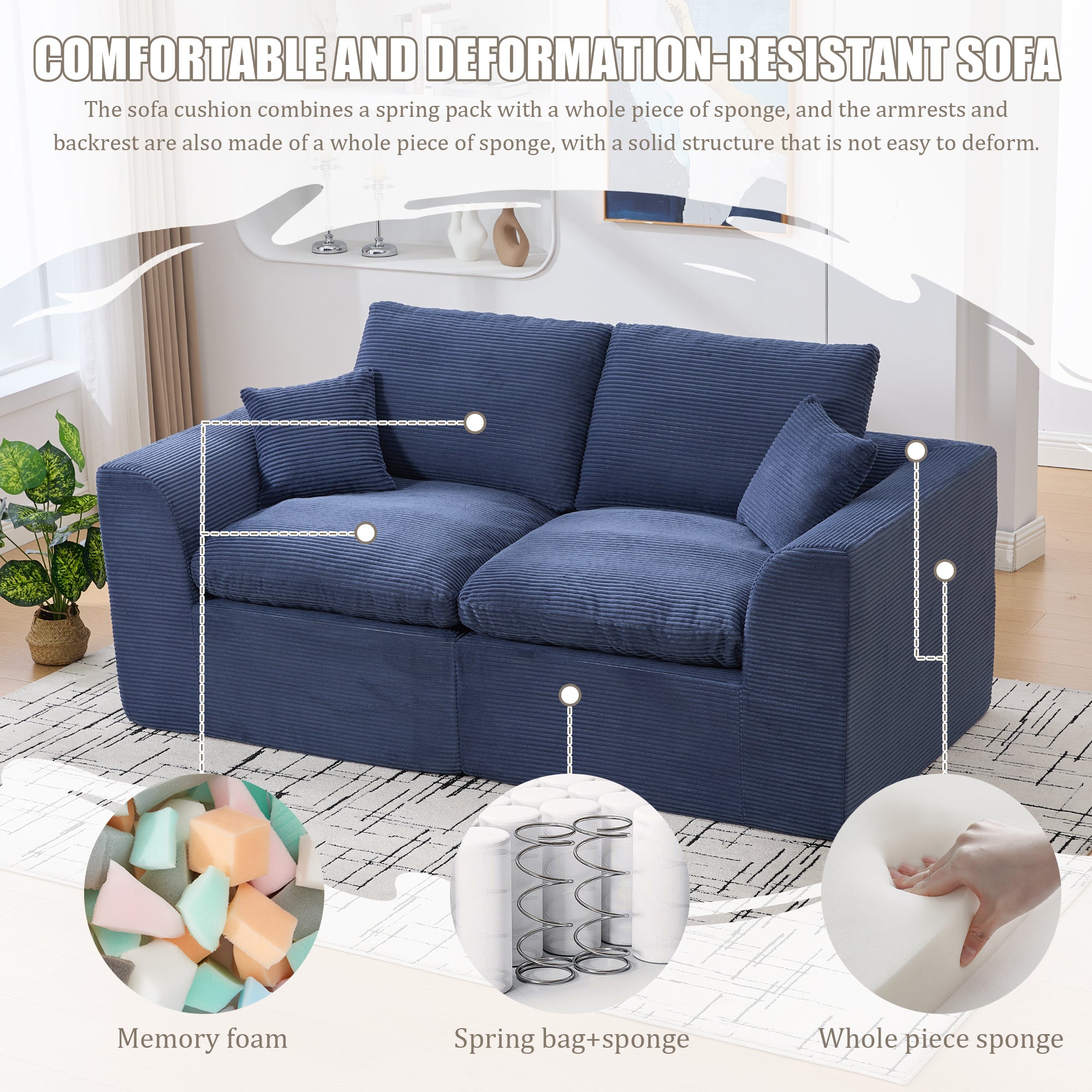 UNITED WE WIN Modular Sectional Sofa Cloud Couch,Comfy Cloud Modern Sofa,2 Seater with Cushion Covers Removable Furniture for Living Room Bedroom Apartments Dorms,No Assembly Required - Grand Goldman Shop