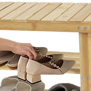 Hofitlead 27.5' Shoe Rack Solid Wood Shoe Bench, 3-Tier Shoe Organizer for Entryway Hallway(Light Brown) - Grand Goldman Shop