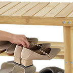 Hofitlead 27.5' Shoe Rack Solid Wood Shoe Bench, 3-Tier Shoe Organizer for Entryway Hallway(Light Brown) - Grand Goldman Shop