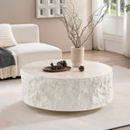 35.43''Fiberglass Round Center Coffee Table for Living Room Vintage Table,Imitation Stone Table front of the Sofa,Modern Design Coffee Table for Office,Apartment,No Need Assembly - Grand Goldman Shop
