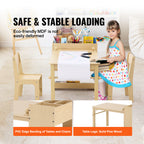 Kids Art Table and 2 Chairs, 2-in-1 Toddler Craft and Play Activity Table, Wood Toddler Table and Chair Set with A Cabinet fo