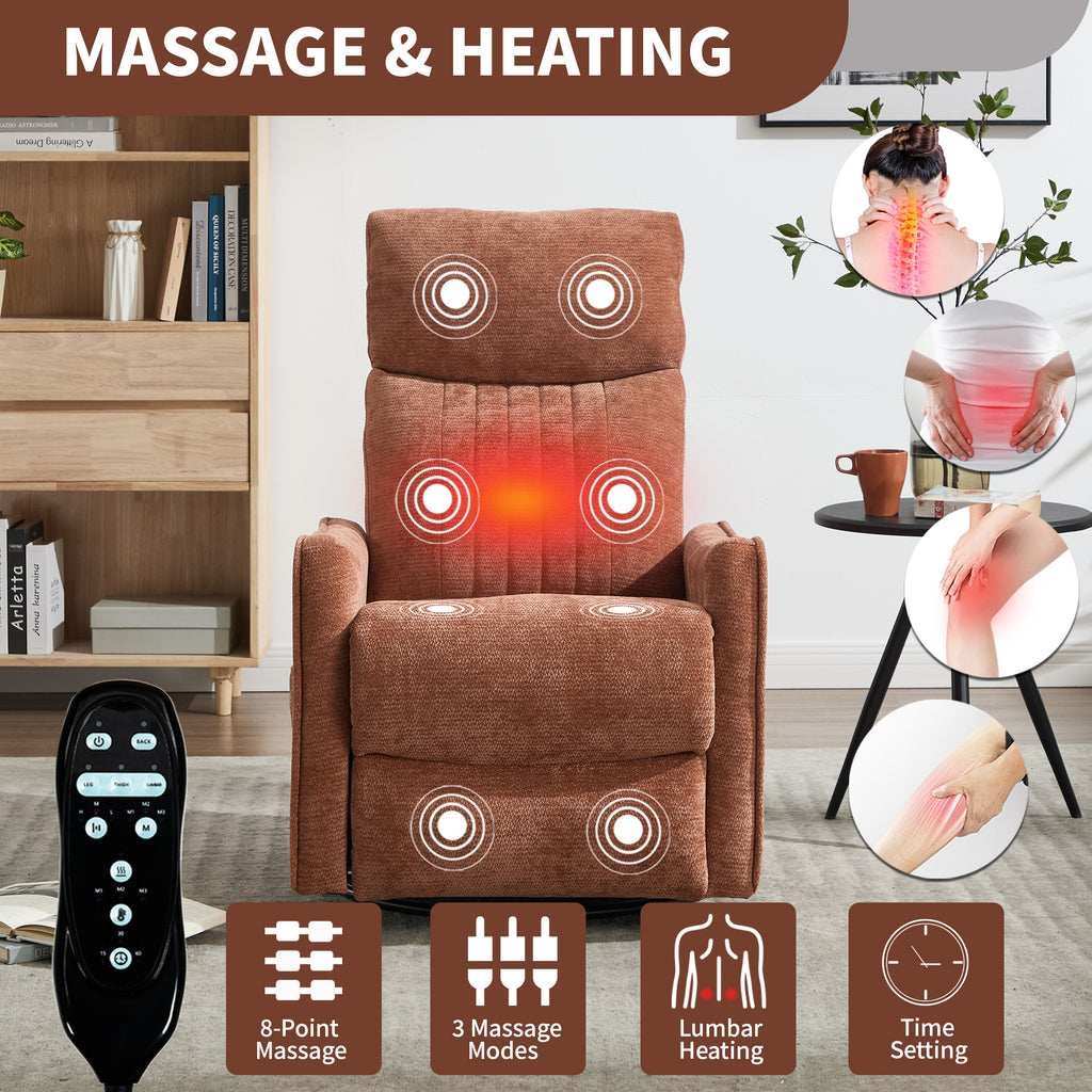 Orange Heat Massage Manual Recliner Chair with Rocker and Swivel in Fabric for Living Room - Grand Goldman Shop