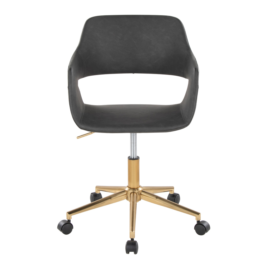 Contemporary Task Chair in Gold Metal and Grey Faux Leather | Premium Home Decor - Grand Goldman