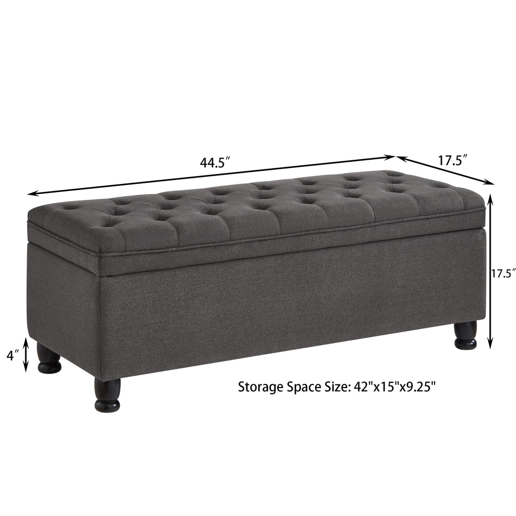 Upholstered tufted button storage bench ,Linen fabric entry bench with spindle wooden legs, Bed bench- Dark Gray - Grand Goldman Shop