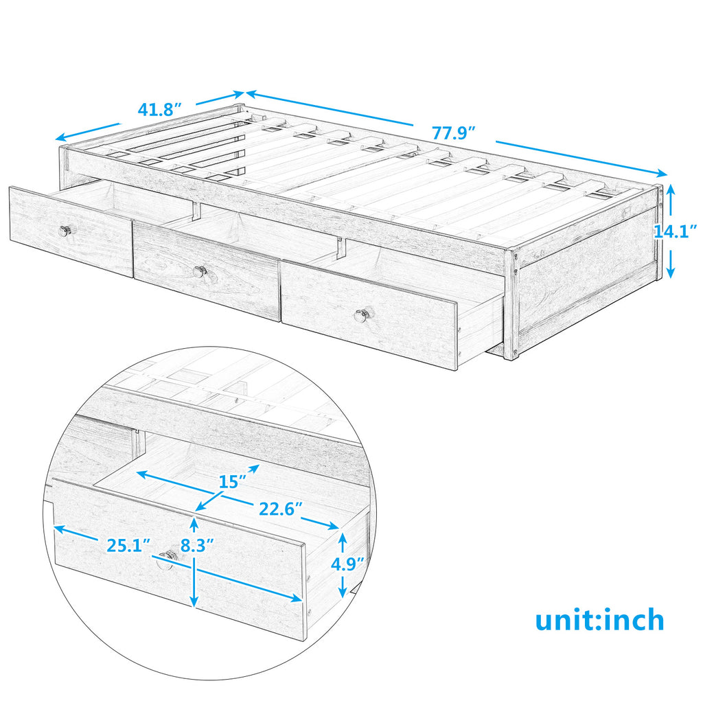 Orisfur. Twin Size Platform Storage Bed with 3 Drawers - Grand Goldman Shop