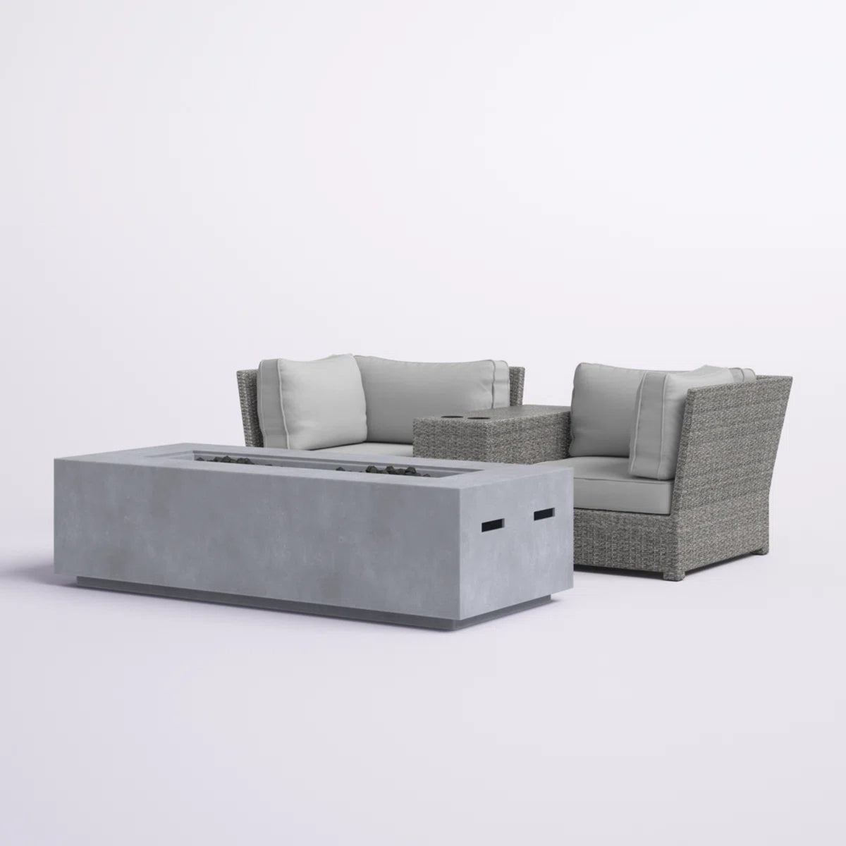 Luxuriöses Rattan-Geflecht Outdoor-Sitzgruppe für 2 Personen mit Kissen, Grau, HDPE-Geflecht & Aluminium