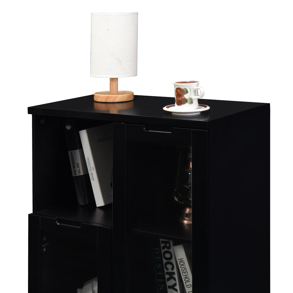 Modern MDF Painted Cabinet with Glass Doors and Drawer, Black, Bedroom or Living Room Storage - Grand Goldman Shop