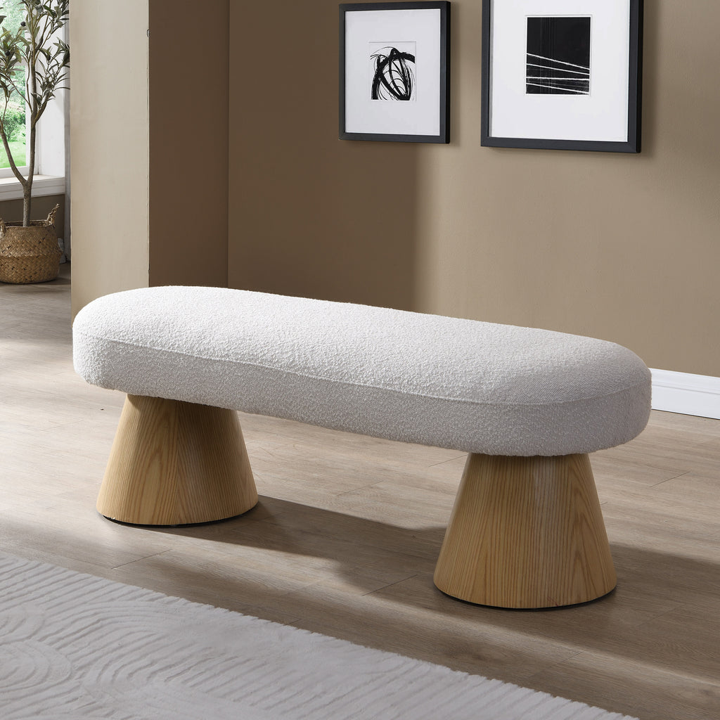 Dining Bench for Dining Room, Upholstered Bedroom End of Bed Entryway Bench Fabric Ottoman for Living Room, Beige Stool Top Wood Leg 300 LBS Weight Capacity - Grand Goldman Shop