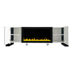 ON-TREND Modern TV Stand with 34.2' Non-heating Electric Fireplace, High Gloss Entertainment Center with 2 Cabinets, Media Console for TVs up to 78', White - Grand Goldman Shop