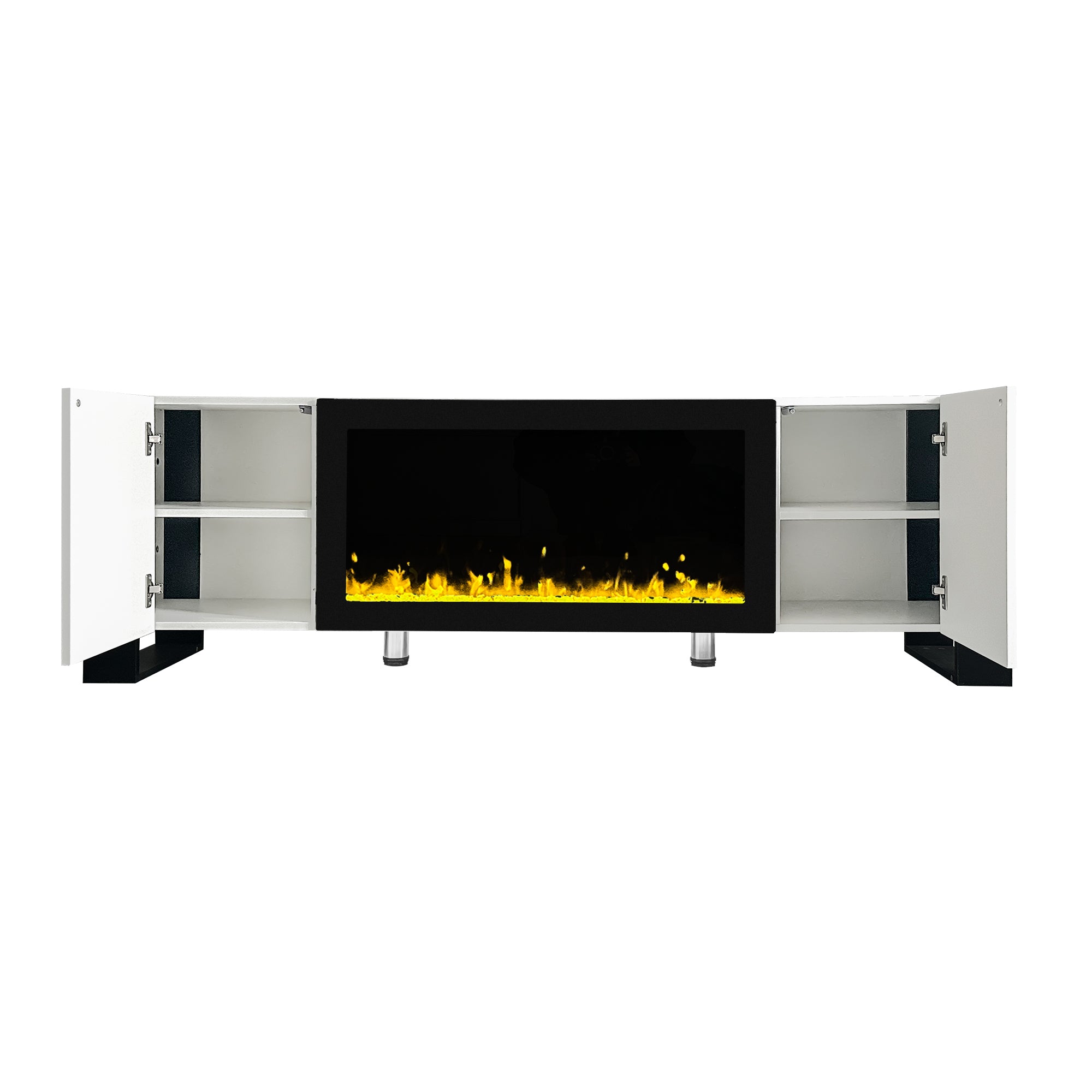 ON-TREND Modern TV Stand with 34.2' Non-heating Electric Fireplace, High Gloss Entertainment Center with 2 Cabinets, Media Console for TVs up to 78', White - Grand Goldman Shop
