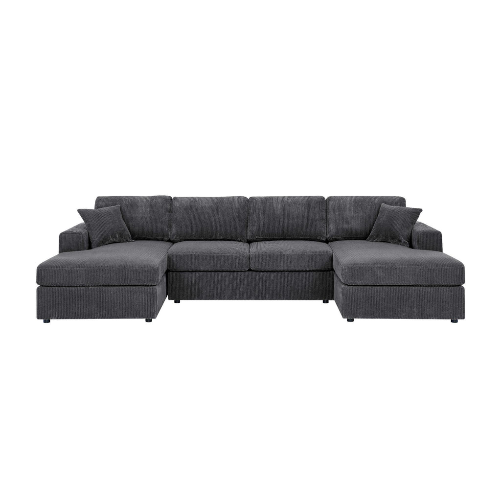 3-Piece Corduroy Double-Chaise Sectional Sofa - Gray - Grand Goldman Shop