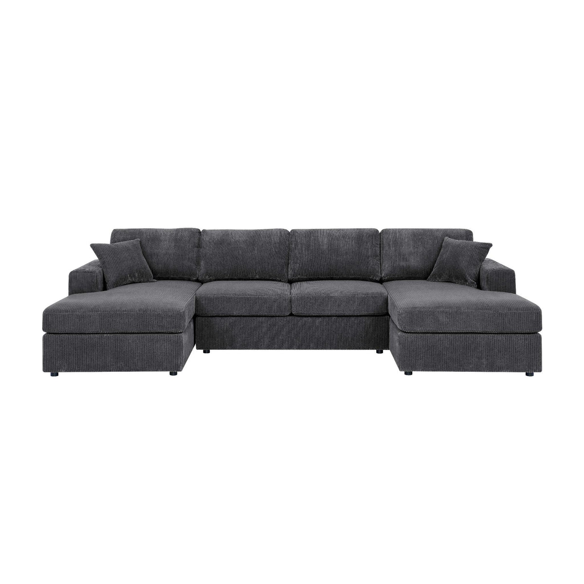 3-Piece Corduroy Double-Chaise Sectional Sofa - Gray - Grand Goldman Shop