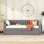 Twin Size Upholstered daybed with Drawers, Wood Slat Support, Gray - Grand Goldman Shop