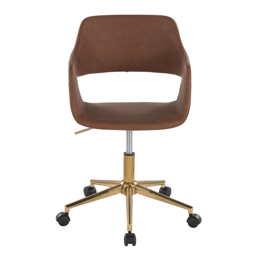 Contemporary Task Chair in Gold Metal and Brown Faux Leather - Grand Goldman