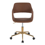 Contemporary Task Chair in Gold Metal and Brown Faux Leather - Grand Goldman