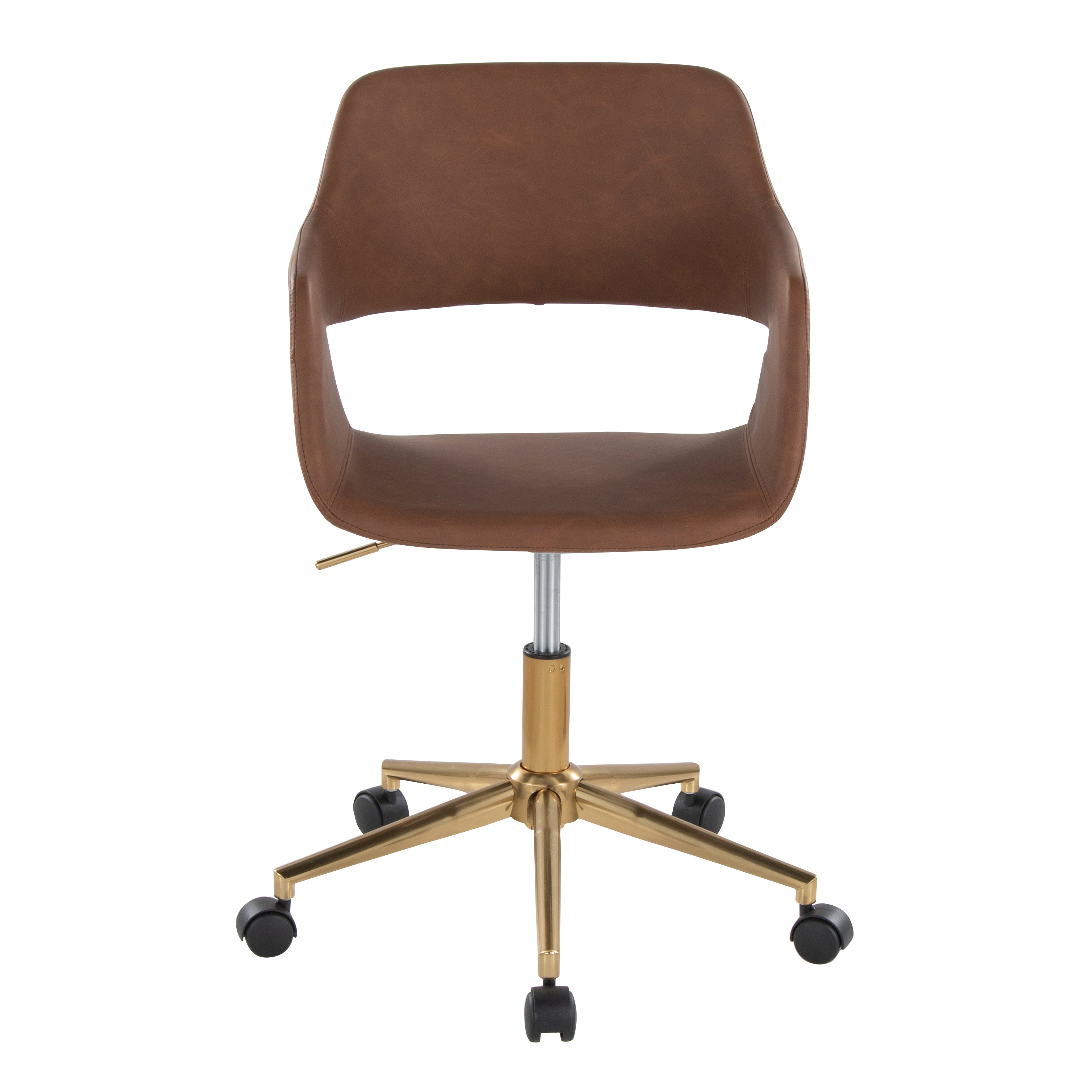 Contemporary Task Chair in Gold Metal and Brown Faux Leather - Grand Goldman
