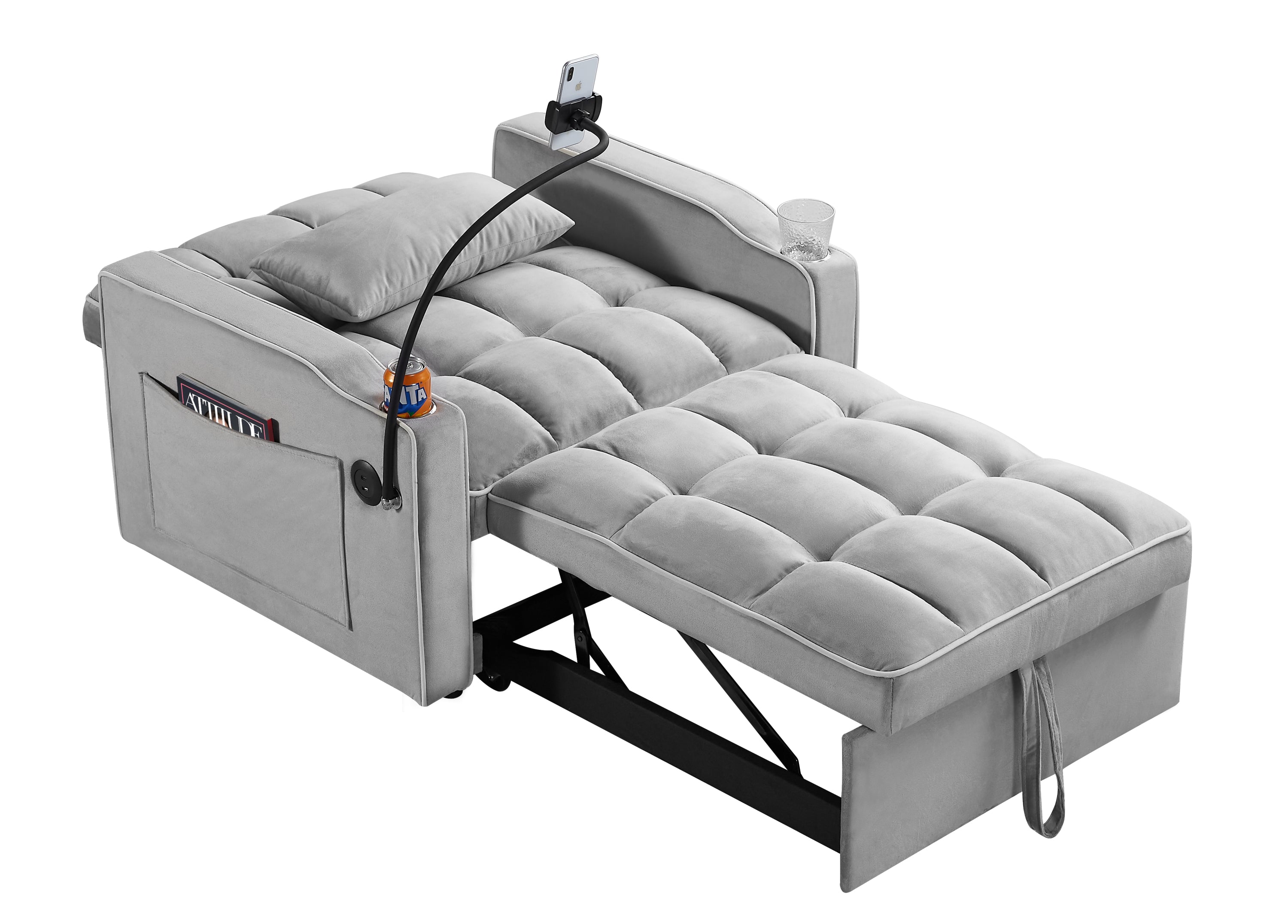 Convertible Sleeper Chair Sofa Bed Adjustable Pull Out Sleeper Chair Bed Multi-Pockets Folding Sofa Bed for Living Room Bedroom Small Space,3-in-1 Sofa Bed - Grand Goldman Shop