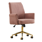 Ergonomic Mid-Back Office Chair with Striped Fabric, Light Pink Corduroy, Gold Base, 25.20L x 24.02W x 39.00H inches | Premiu