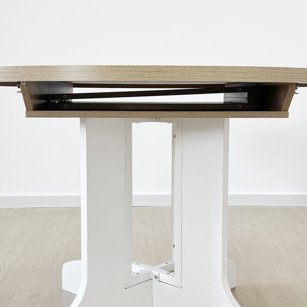 Dining Table for Farmhouse Kitchen 59x43 Inch Expandable Oval Table Top with Removable Leaf Trestle X Shaped Base White - Grand Goldman Shop