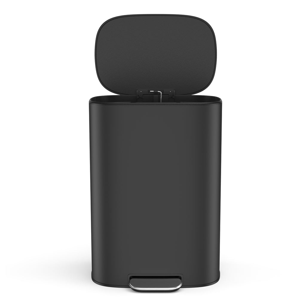 13 Gallon 50L Kitchen Foot Pedal Operated Soft Close Trash Can - Stainless Steel Ellipse Bustbin - BLACK - Grand Goldman Shop