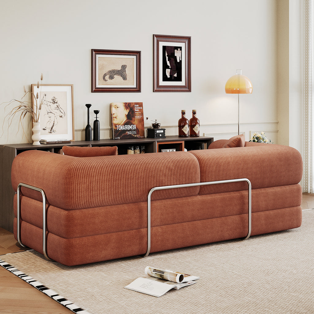 78.8' Compression Sofa,Convertible Floor Sofa Bed-with Pillow Back Support Armrest,Comfy Futon Couch Sleeper Bed,Loveseats Boneless Modular Sectional Sofa,Corduroy fabric,for Living Room,Bedroom,Brown - Grand Goldman Shop