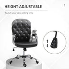 Vinsetto PU Leather Home Office Chair, Button Tufted Desk Chair with Padded Armrests, Adjustable Height and Swivel Wheels, Bl