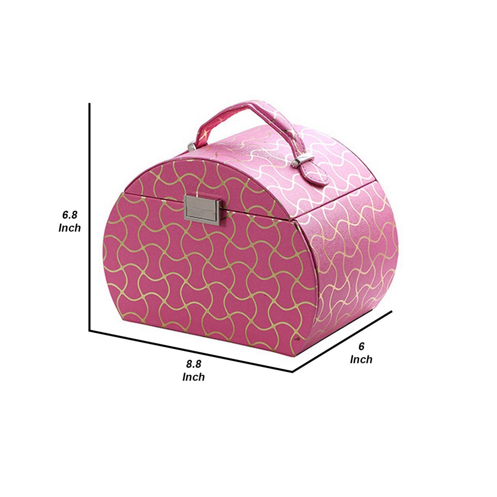 Travel Jewelry Case with 2 Drawer Storage and Wavy Textured Pattern, Pink - Grand Goldman Shop