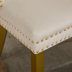 A&A Furniture, Nikki Collection Modern, High-end Tufted Solid Wood Contemporary Velvet Upholstered Dining Chair with golden Wood Legs Nailhead Trim 2-Pcs Set, Milky White,SW1401MW - Grand Goldman Shop