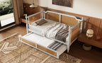 Traditional Style Rattan Twin Size Daybed with 2 Drawers, Antique White, Solid Pine Wood & MDF - Grand Goldman Shop