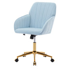 TY Adjustable Office Chair, Ergonomic Swivel Chair with Golden Base, Baby Blue Velvet, Comfortable for Long Sitting | Premium