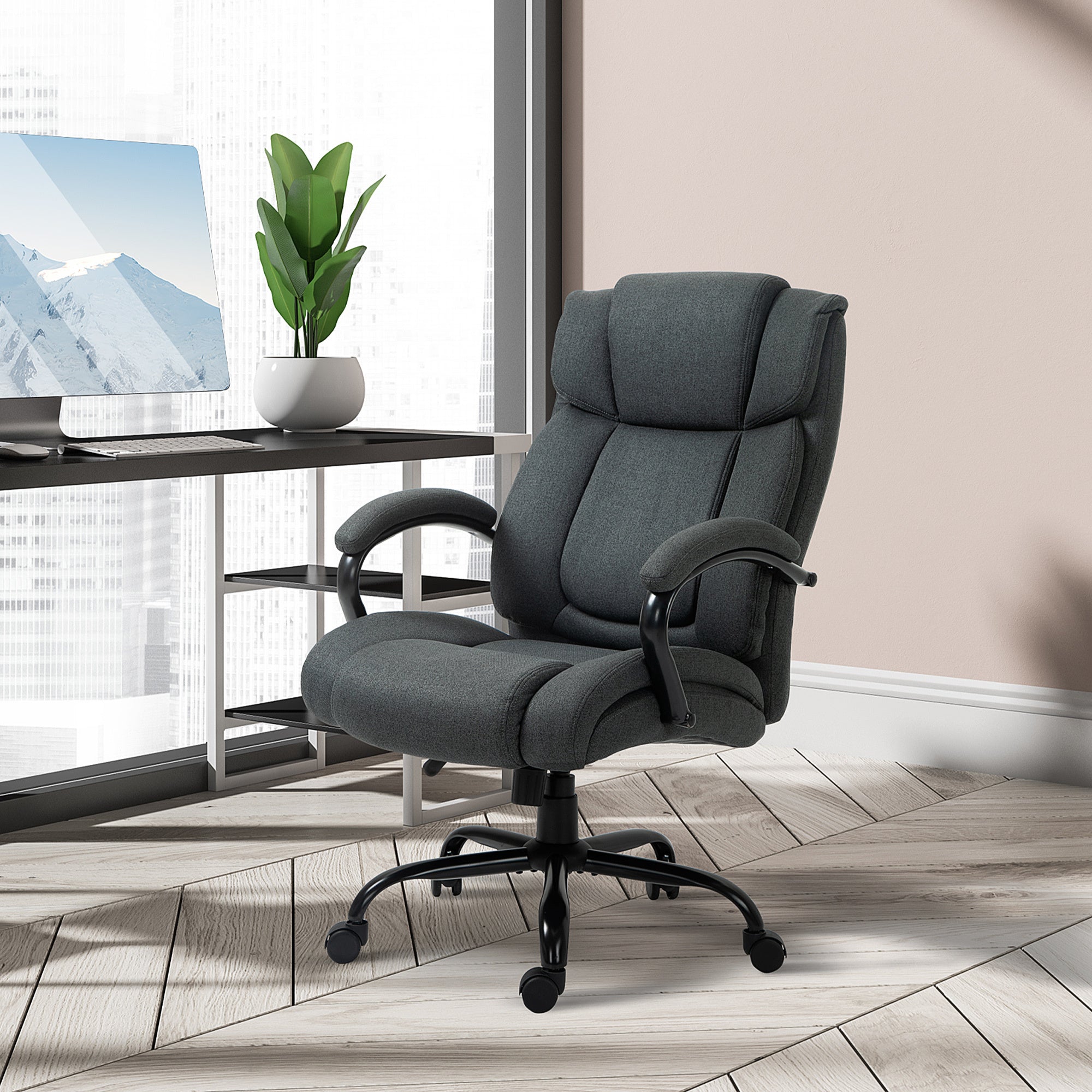 High Back Big and Tall Executive Office Chair 484lbs with Wide Seat, Computer Desk Chair with Linen Fabric, Adjustable Height