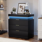 Nightstand with Charging Station and LED Lights,Night Stand with Sliding Top for Bedroom,Bedside Table with Drawers,Modern End Side Table,Black.28.8''W x 17''D x 30.5''H. - Grand Goldman Shop