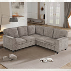 L-Shaped Sofa with Pull Out Sofa Bed, Sleeper Sofa Couch Bed with Storage Seat, 5 Seat Sectional Sofa Bed with USB, Sectional Sofa Couch for Living Room, Apartment, Light Brown - Grand Goldman Shop