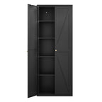 Black Metal Kitchen Pantry Cabinet with Adjustable Shelves and Gold Handles, Tall Steel Storage Locker for Kitchen, Living Ro