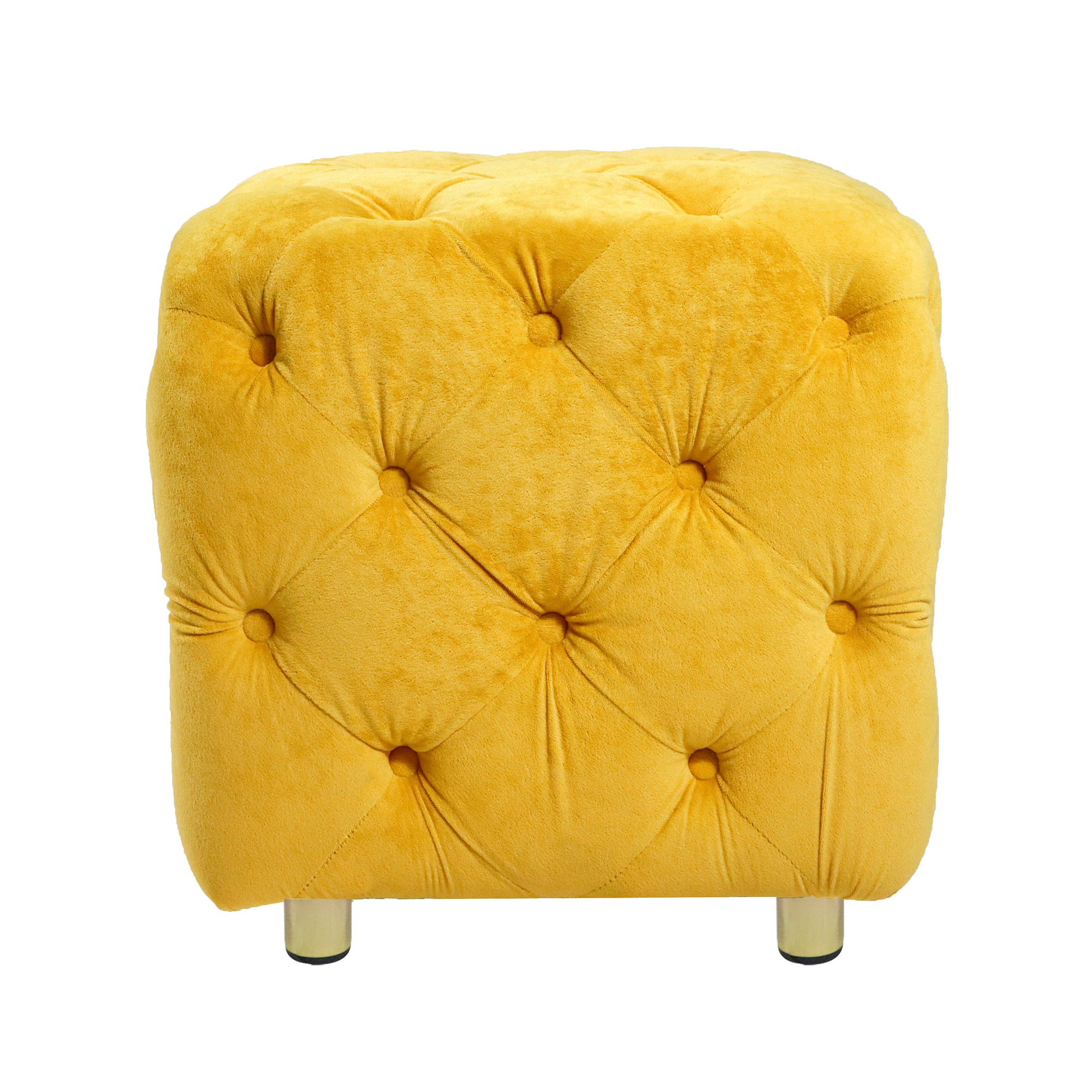Yellow Modern Velvet Upholstered Ottoman, Exquisite Small End Table, Soft Foot Stool, Dressing Makeup Chair, Comfortable Seat for Living Room, Bedroom, Entrance - Grand Goldman Shop