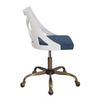 Task Chair in Antique Copper Metal, White Textured Wood, and Blue Fabric | Premium Home Decor - Grand Goldman