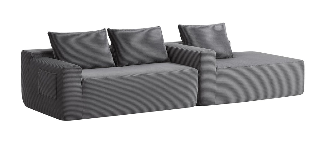 96.9'Compressible doubleCloud Sectional Couch with L-Shape Chaise,Modern Modular Sofa with Deep Seat,Upholstered Couches for Living Room Bedroom,No Assembly Required,(Plush Corduroy Fabric),Grey Right - Grand Goldman Shop