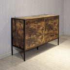 Industrial Style 6 Drawer Double Dresser,Rustic Brown Wood Storage Dresser Clothes Organizer with Sturdy Steel Frame, Chest with 6 Drawer, Storage Cabinet for Bedroom, Living Room - Grand Goldman Shop