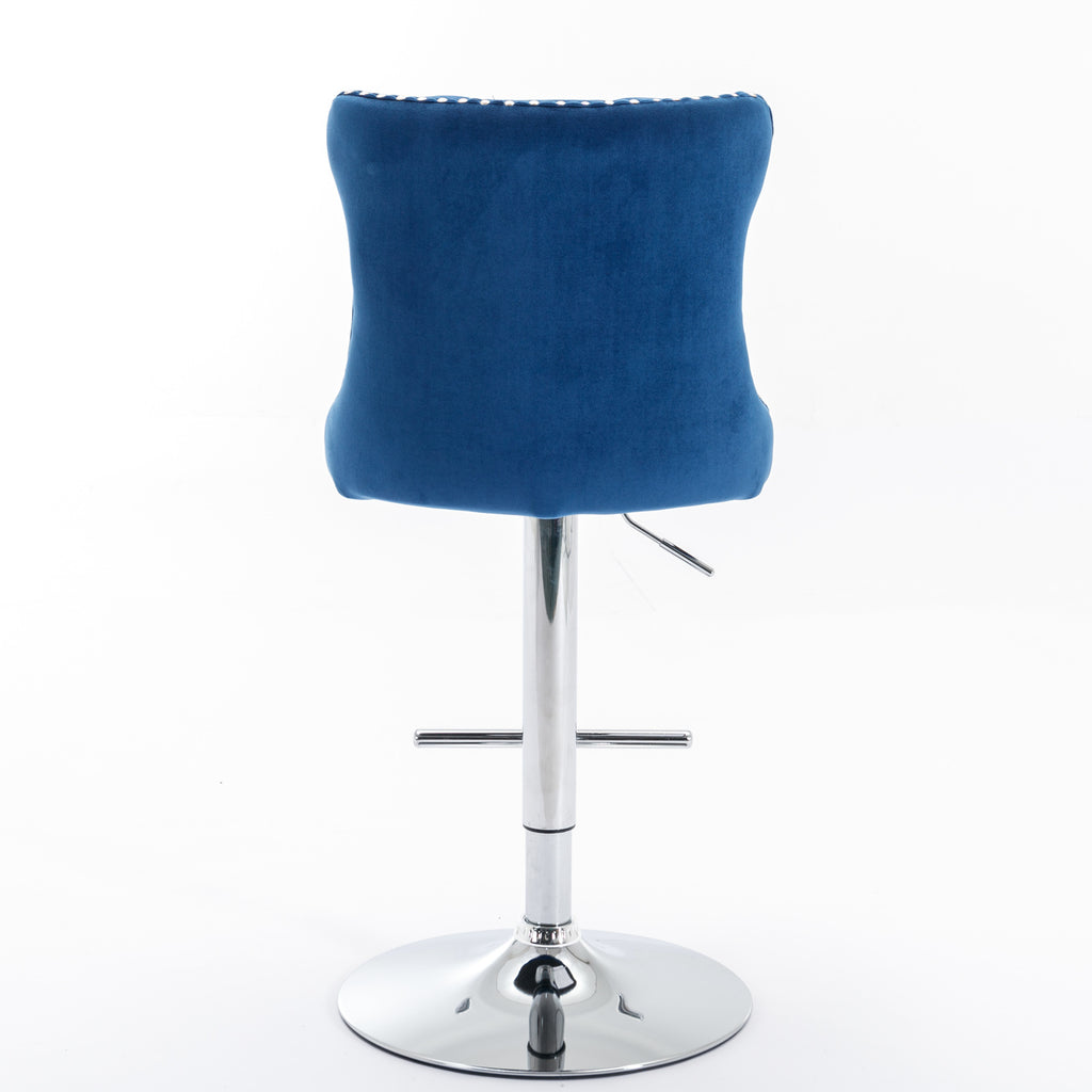A&A Furniture,Swivel Velvet Barstools Adjusatble Seat Height from 25-33 Inch, Modern Upholstered Chrome base Bar Stools with Backs Comfortable Tufted for Home Pub and Kitchen Island（Blue,Set of 2） - Grand Goldman Shop