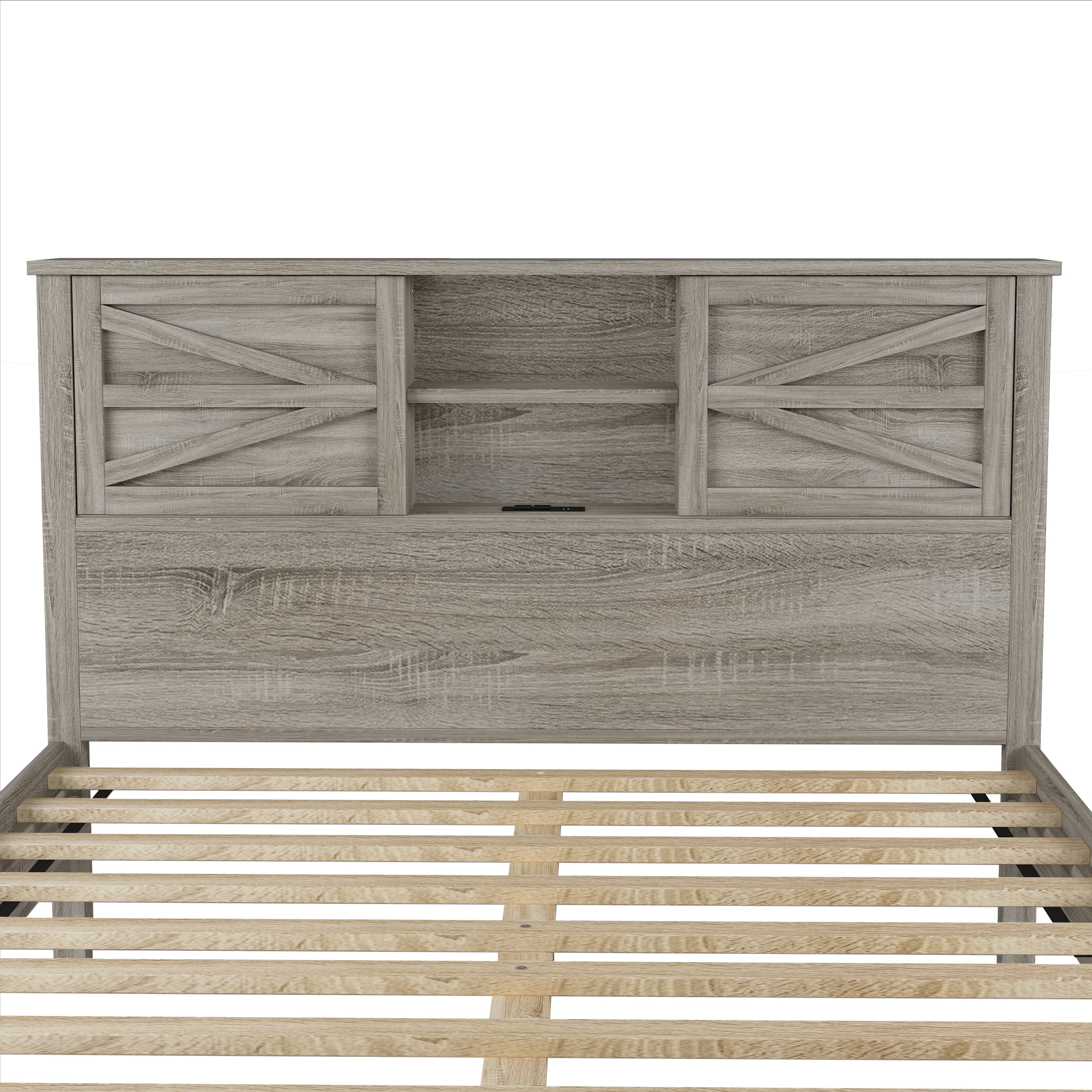 3-Pieces Bedroom Sets Queen Size Farmhouse Platform Bed with Double Sliding Door Storage Headboard and Charging Station, Storage Nightstand and Dresser, Antique Gray(Old SKU HL000092AAG) - Grand Goldman Shop