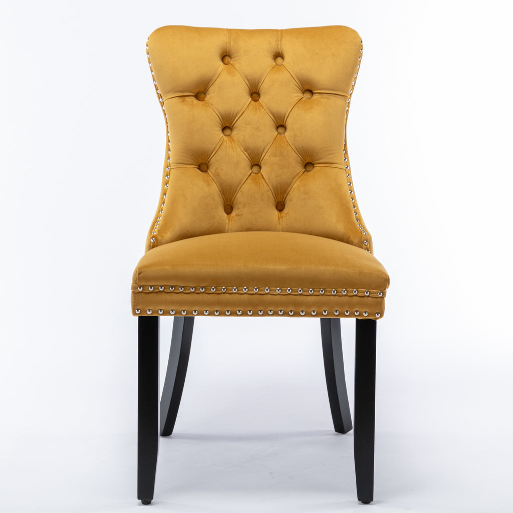 Nikki Collection Modern, High-end Tufted Solid Wood Contemporary Velvet Upholstered Dining Chair with Wood Legs Nailhead Trim 2-Pcs Set,Gloden, SW2001GL - Grand Goldman Shop