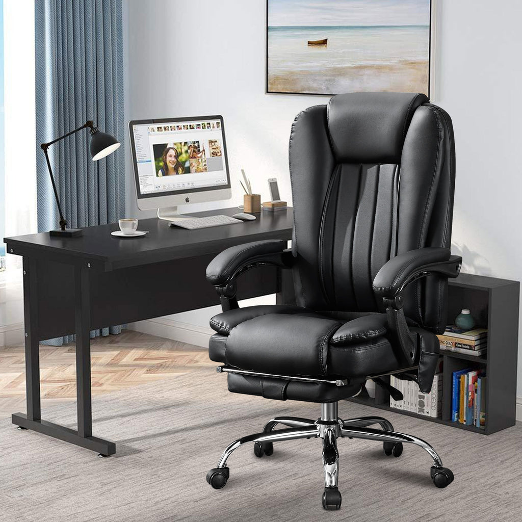 Massage Office Chair with Heat and 6 Vibration Points,Executive Office Chair with Foot Rest and Padded Armrests,Reclining Bac
