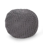 Hazel Modern Knitted Cotton Yarn Round Pouf with Eco-Friendly PET Fibers, Dark Grey, 20 x 20 inches - Grand Goldman Shop
