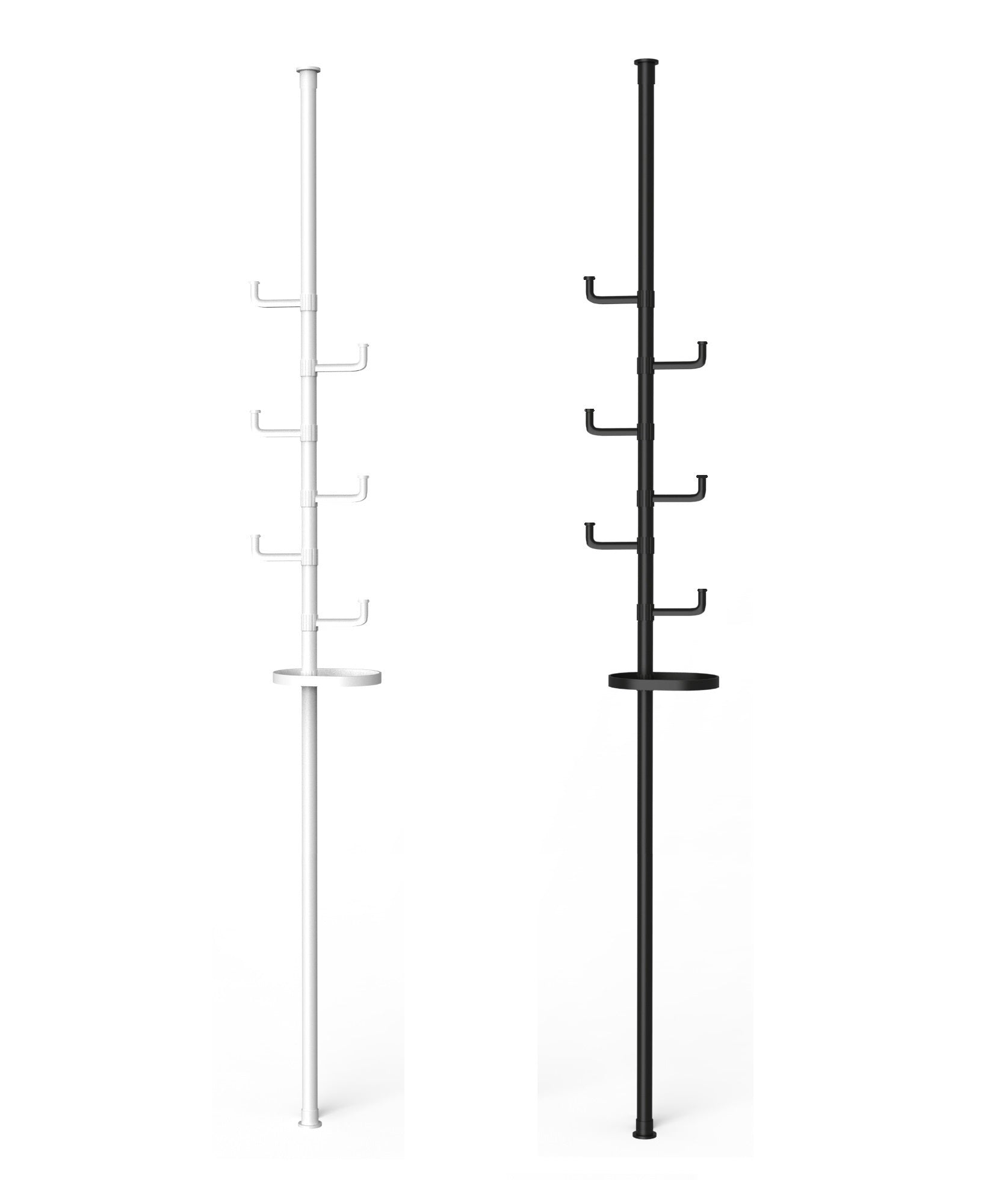 New style with trays Adjustable Laundry Pole Clothes Drying Rack Coat Hanger DIY Floor to Ceiling Tension Rod Storage Organizer for Indoor, Balcony - Black - Grand Goldman Shop