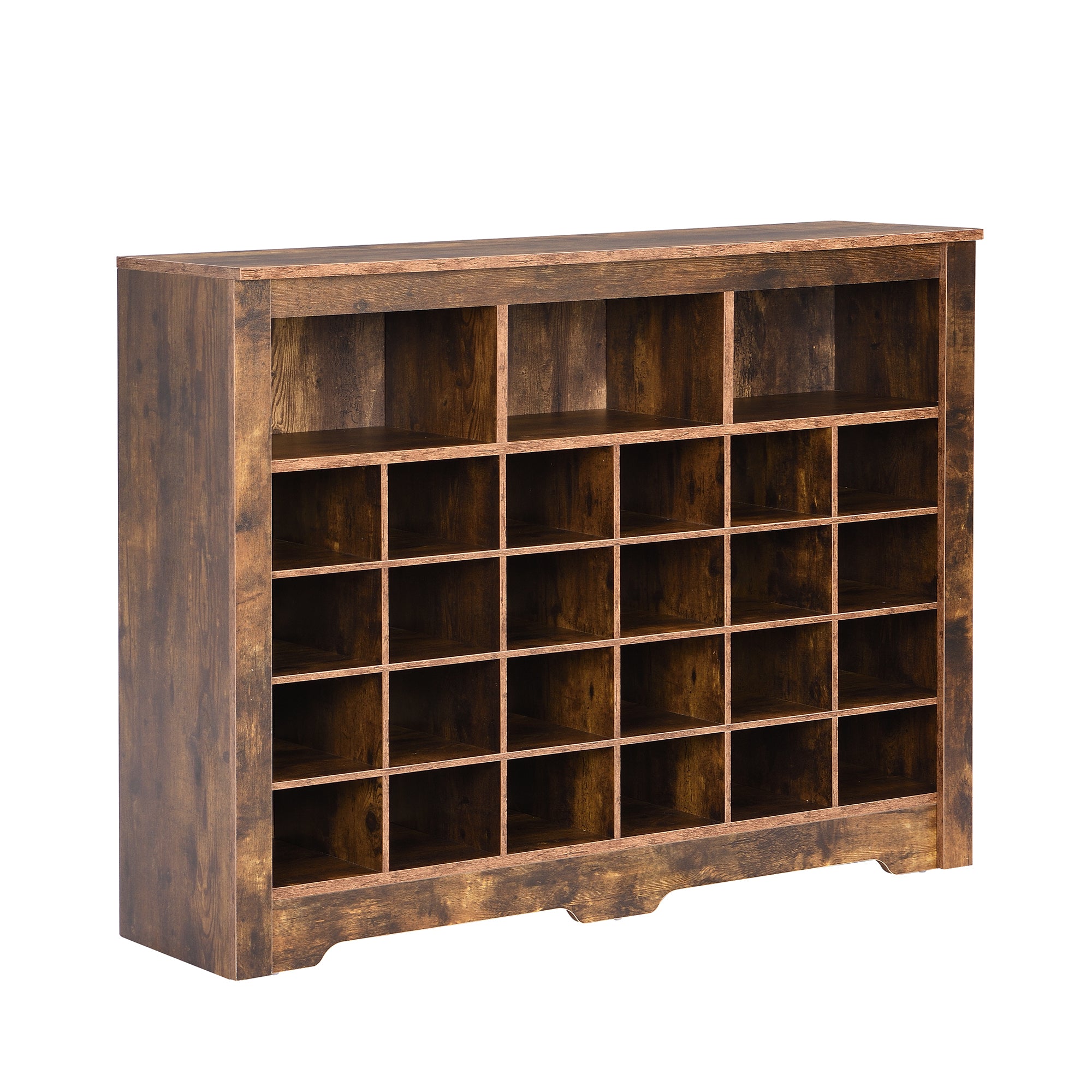 ON-TREND Sleek Design 24 Shoe Cubby Console, Modern Shoe Cabinet with Curved Base, Versatile Sideboard with High-quality for Hallway, Bedroom, Living Room, Rustic Brown - Grand Goldman Shop